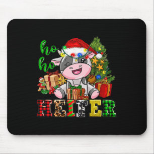 Ho Ho Ho Heifer Christmas Cow Santa Hat Farm Life Mouse Pad
