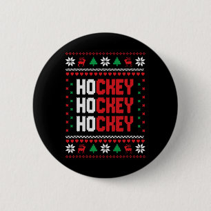 Ho Ho Ho Hockey Ugly Christmas Sweater Holiday Hoc 2 Inch Round Button