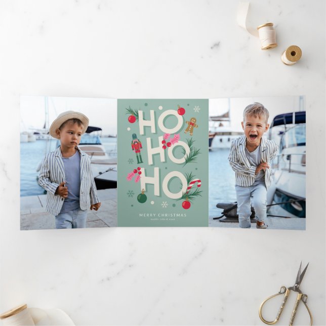 Ho Ho Ho Holiday Cheer Tri-Fold Holiday Card (Inside)