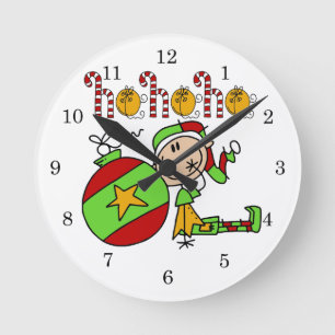 Ho Ho Ho Holiday Elf Round Clock