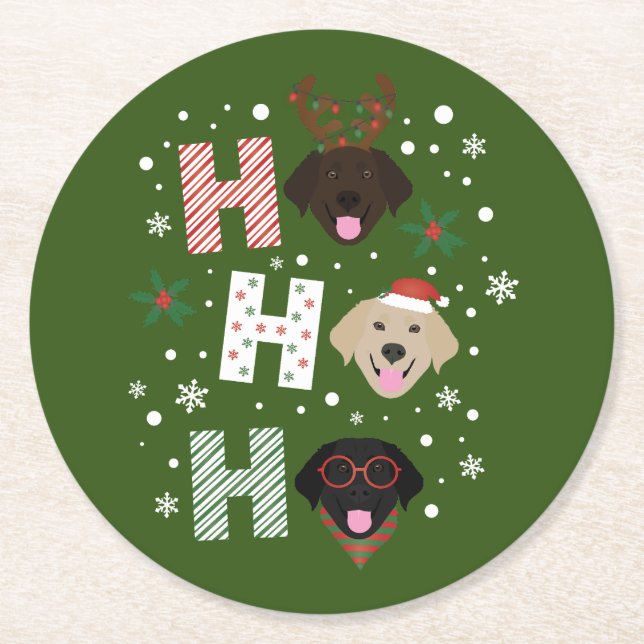 Ho Ho Ho Labrador Retriever Merry Christmas Round Paper Coaster (Front)