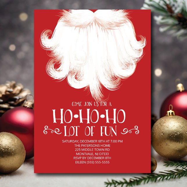 HO HO HO Lots of Fun Santa Christmas Party Invitation (Creator Uploaded)