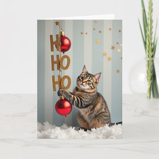 Ho Ho Ho Meowry Christmas Cat Card (Front)