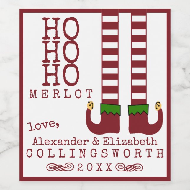 Ho Ho Ho Merlot Christmas Wine Label Personalized (Single Label)
