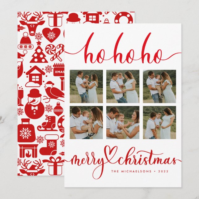 HO HO HO MERRY CHRISTMAS Add Your Photos Collage (Front/Back)