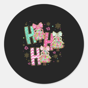 Ho Ho Ho Merry Christmas Coquette Bow Xmas Trees H Classic Round Sticker