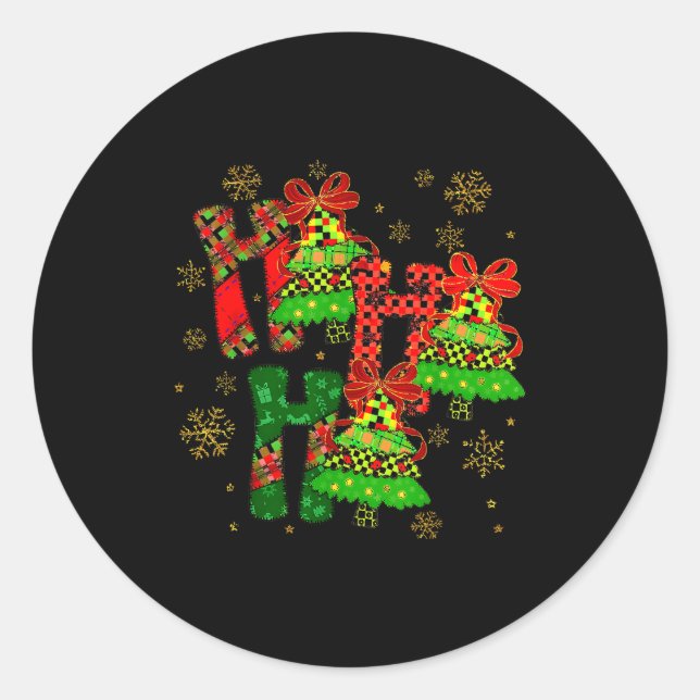 Ho Ho Ho Merry Christmas Coquette Bow Xmas Trees H Classic Round Sticker (Front)