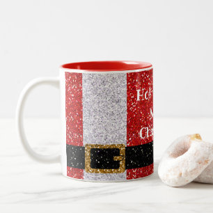 Ho Ho Ho Merry Christmas! Glittery Santa Suit Two-Tone Coffee Mug