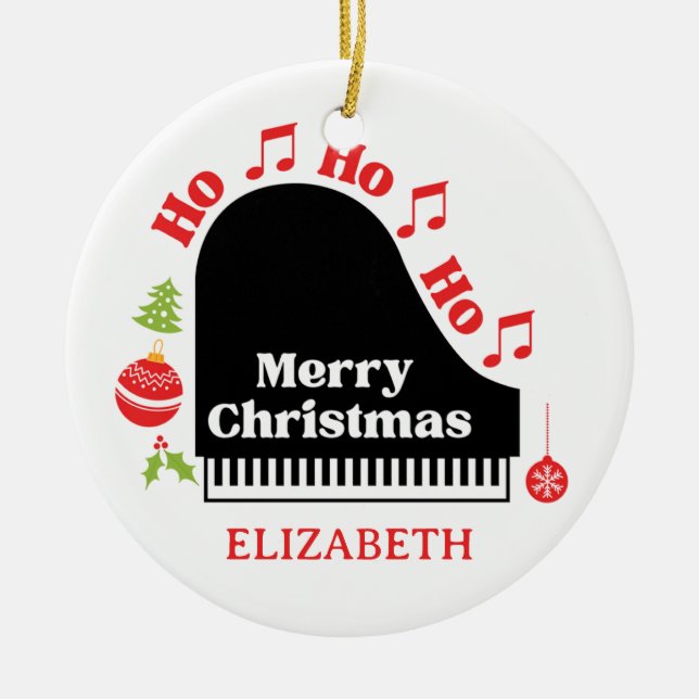 Ho Ho Ho Merry Christmas Piano Keyboard  Ceramic Ornament (Front)