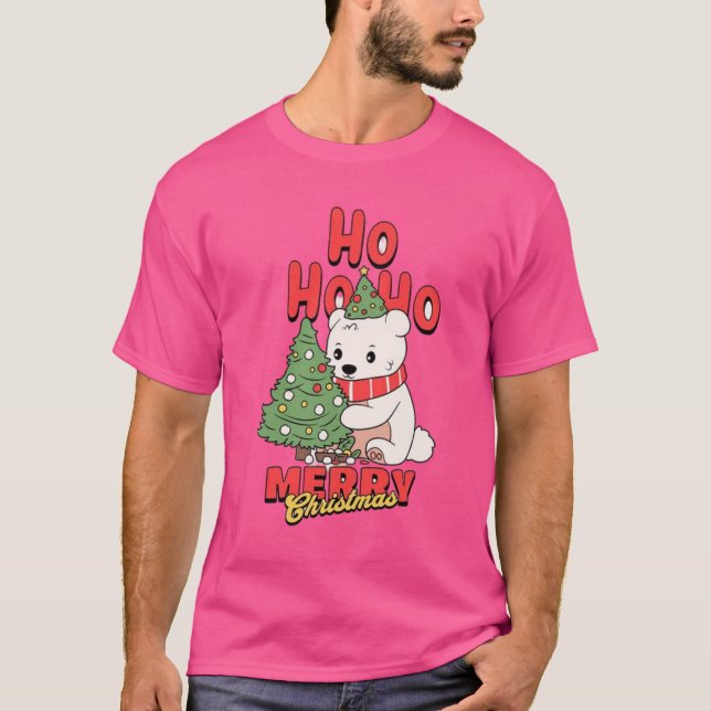 Ho Ho Ho! Merry Christmas Polar Bear Design Tshirt (Front)