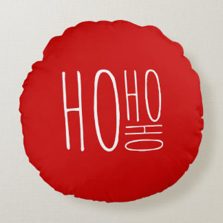 HO HO HO Merry Christmas Red Chic Farmouse Style Round Pillow