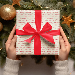 HO HO HO Merry Christmas Red & White Typography Wrapping Paper
