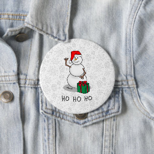 Ho Ho Ho Merry Christmas Santa Cute Snowman 4 Inch Round Button