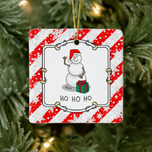 Ho Ho Ho Merry Christmas Santa Cute Snowman Ceramic Ornament