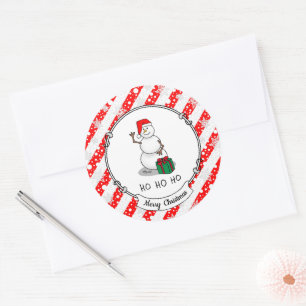 Ho Ho Ho Merry Christmas Santa Cute Snowman Classic Round Sticker