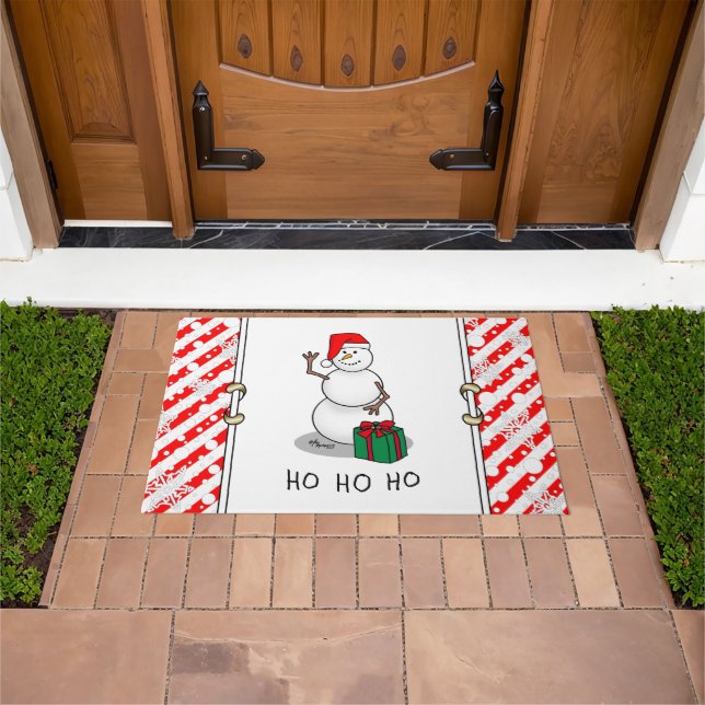 Ho Ho Ho Merry Christmas Santa Cute Snowman Doormat (Outdoor)