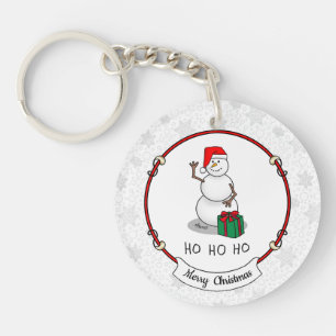 Ho Ho Ho Merry Christmas Santa Cute Snowman Keychain