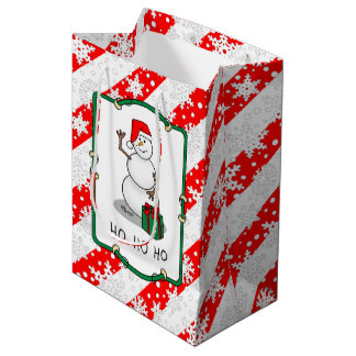 Ho Ho Ho Merry Christmas Santa Cute Snowman Medium Gift Bag