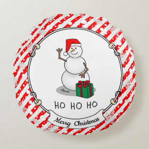 Ho Ho Ho Merry Christmas Santa Cute Snowman Round Pillow
