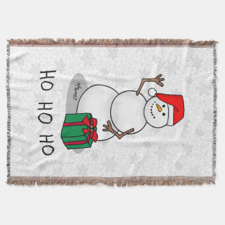 Ho Ho Ho Merry Christmas Santa Cute Snowman Throw Blanket