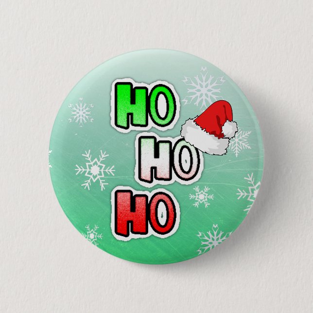 HO HO HO Merry Christmas Santa Hat Button (Front)