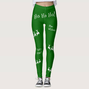 Ho Ho Ho Merry Christmas with Santa, Green Leggings