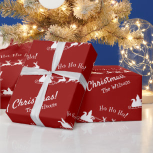 Ho Ho Ho Merry Christmas with Santa, Red Wrapping Paper