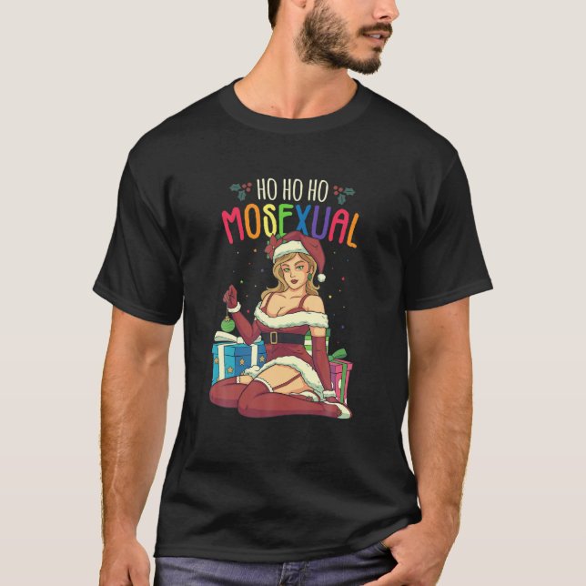 Ho Ho Ho Mosexual LGBT Pun Mrs Claus Lesbian Pride T-Shirt (Front)