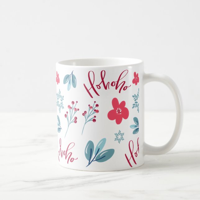 Ho Ho Ho Noël Floral Fêtes Café Mug (Droite)