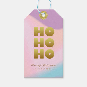 Ho Ho Ho   Pastel Pink Gradient & Gold Christmas Gift Tags