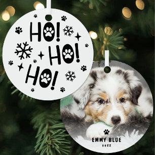 Ho Ho Ho Paw Print Dog Pet Photo Metal Ornament