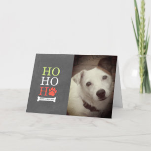 Ho Ho  Ho Pawprint Dog Photo Christmas - Red Green Holiday Card