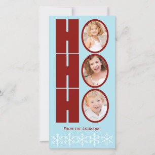 HO HO HO Photo Holiday Card Blue and Red