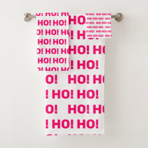 Ho Ho Ho Pink and White Christmas Holiday Bath Towel Set