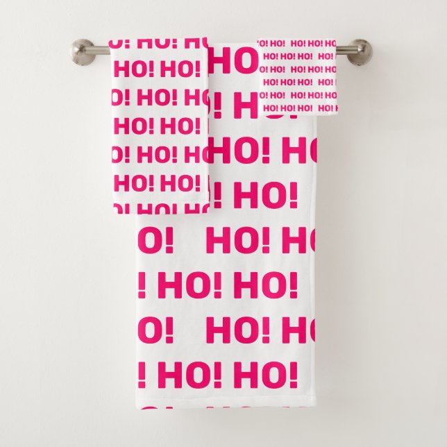 Ho Ho Ho Pink and White Christmas Holiday Bath Towel Set (Insitu)