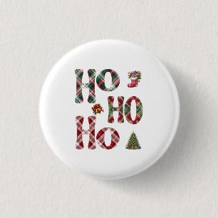 Ho Ho Ho Plaid Christmas 1 Inch Round Button