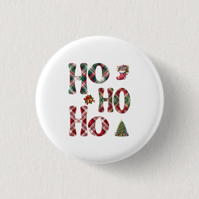 Ho Ho Ho Plaid Christmas  1 Inch Round Button (Front)