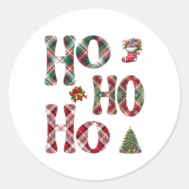 Ho Ho Ho Plaid Christmas  Classic Round Sticker (Front)