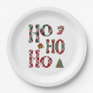 Ho Ho Ho Plaid Christmas Paper Plate