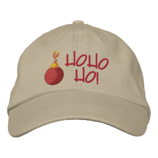 Ho Ho Ho! Red Ball Christmas Tree Ornament Embroidered Hat