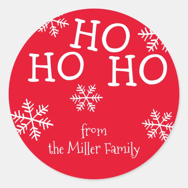 Ho Ho Ho Red Christmas Holiday Personalized Classic Round Sticker (Front)