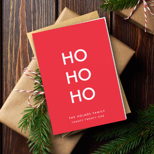 Ho Ho Ho Red Christmas Modern Minimalist Simple Holiday Card