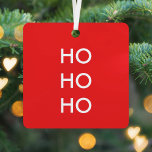 Ho Ho Ho | Red Christmas Modern Minimalist Simple Metal Ornament<br><div class="desc">Simple,  stylish "Ho Ho Ho" christmas holiday ornament in bright red with a modern minimalist typography in white which can be easily personalized with your own greeting,  family name & year for a trendy festive season!</div>