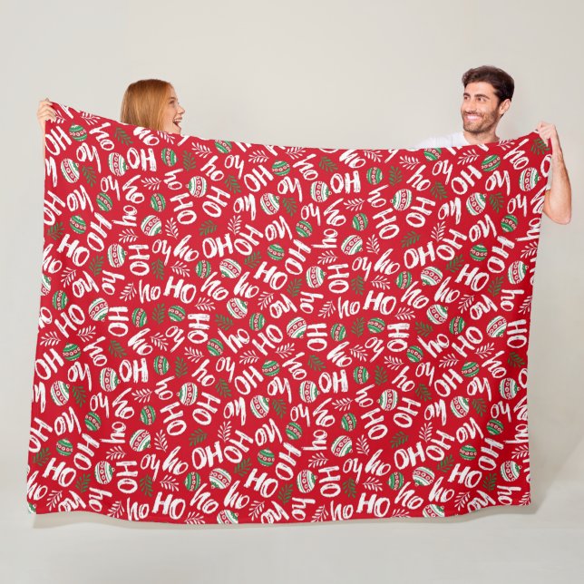 Ho Ho Ho Red & Green Christmas Balls  Fleece Blanket (In Situ)
