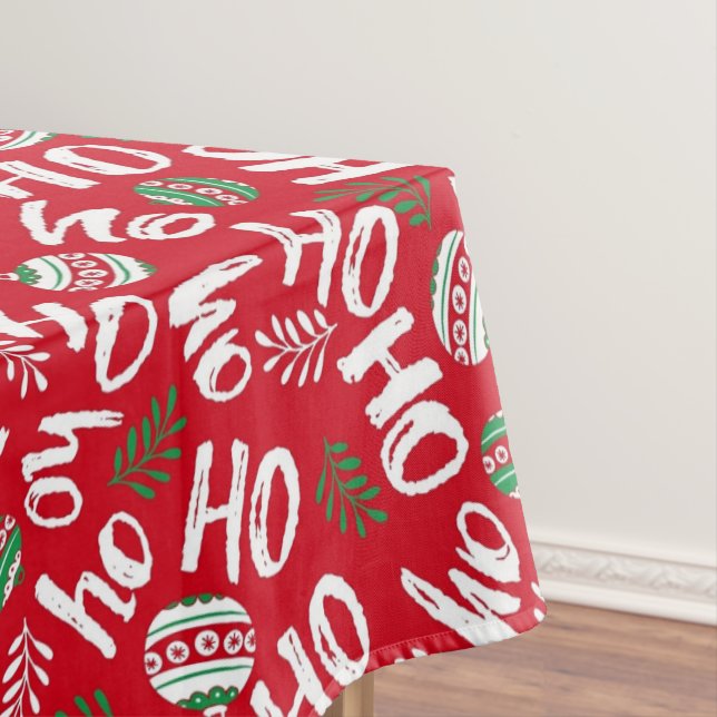 Ho Ho Ho Red & Green Christmas Balls Red  Tablecloth (In Situ)
