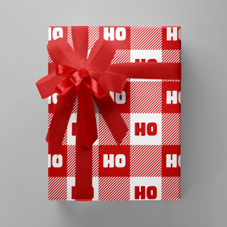 Ho Ho Ho Red & White Chic Christmas Buffalo Plaid Wrapping Paper