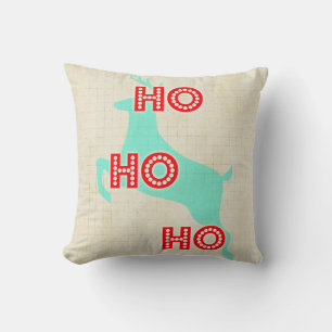 ho ho ho reindeer red blue christmas throw pillow