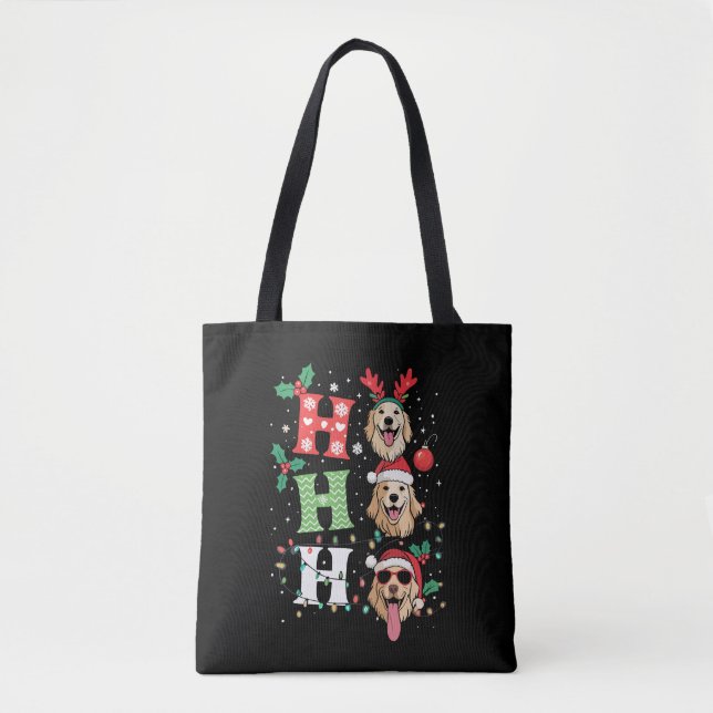 Ho Ho Ho Retrievers Golden Xmas Tote Bag (Front)