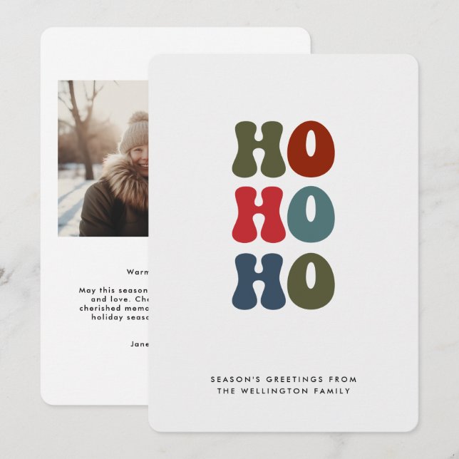 Ho Ho Ho Retro Typography Photo Holiday Card (Front/Back)