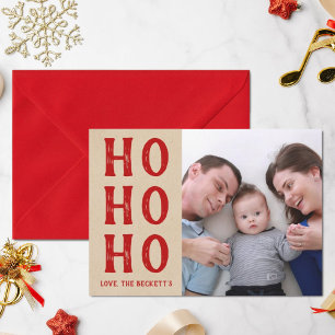 HO HO HO   Rustic Kraft Christmas Holiday Photo